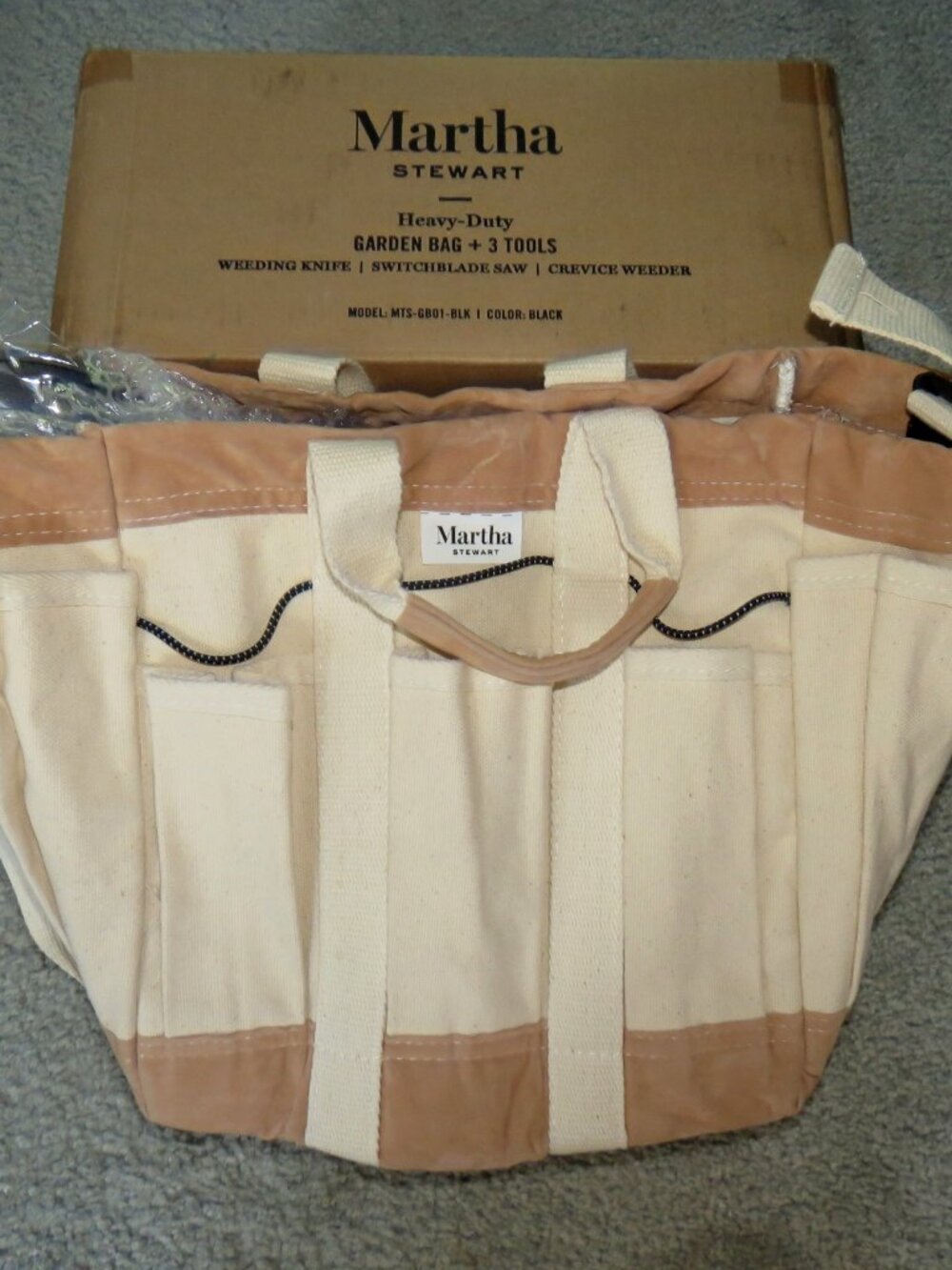 Martha Stewart Heavy Duty Garden Bag & 3 Tools Kit MTS-GB01-BLK